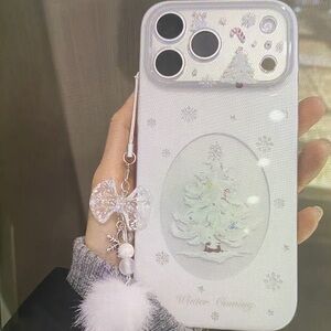 Winter-Themed White Phone Case with Charm